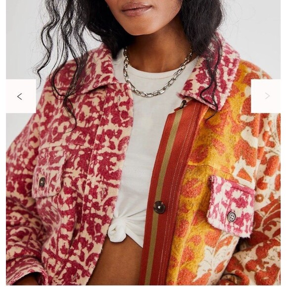 Free People Printed Ruby Jacket Womens XL Pink Combo Fleece Oversized Button - Picture 3 of 16